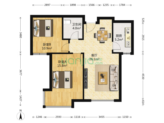 京能海语城 2室1厅1卫 92平方
