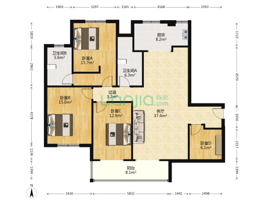 辛鑫绣城 4室1厅2卫 156平方