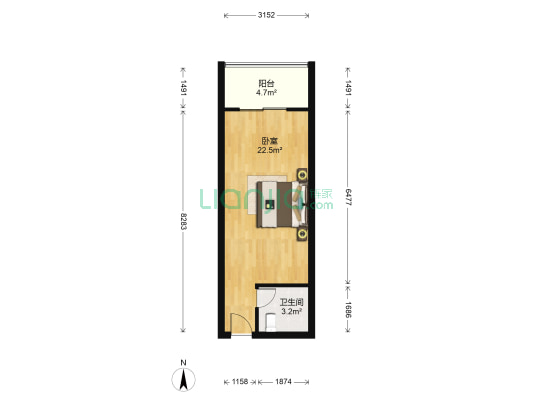 菁华北大 1室0厅1卫 38平方