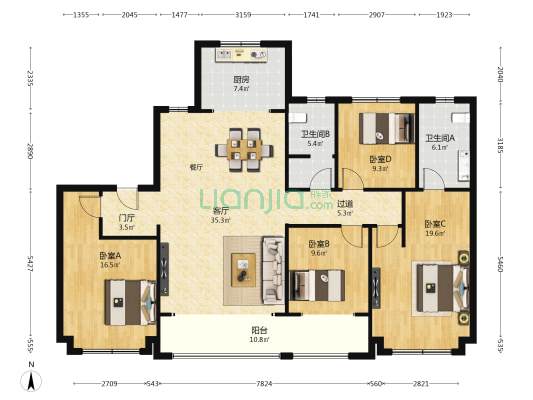 浐灞国宸府 4室1厅2卫 168平方