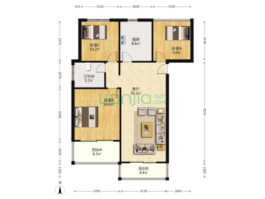 景栊湾 3室1厅1卫 112平方