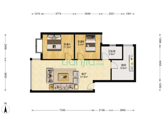 秀丽景苑 2室1厅1卫 77平方