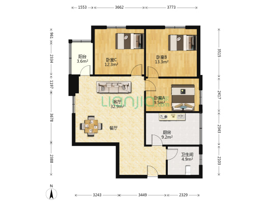 华盛大厦 3室1厅1卫 110平方