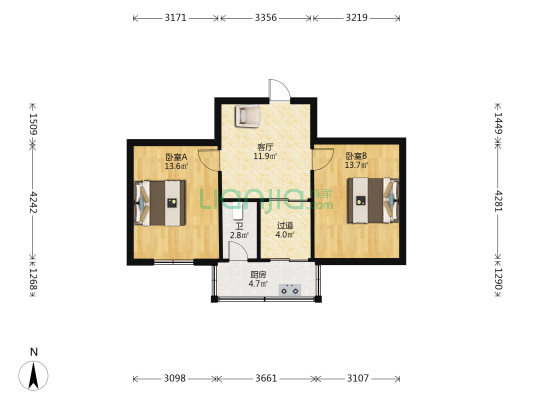 建设银行住宅楼 2室1厅1卫 59平方