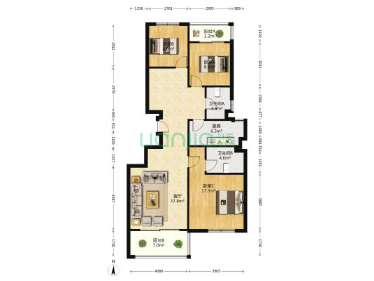 众和佳苑 3室1厅2卫 116平方