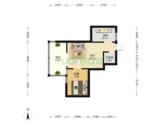 振华制药厂职工宿舍 1室1厅1卫 35平方