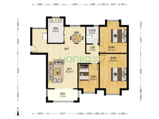 紫晶花苑 3室1厅1卫 122平方