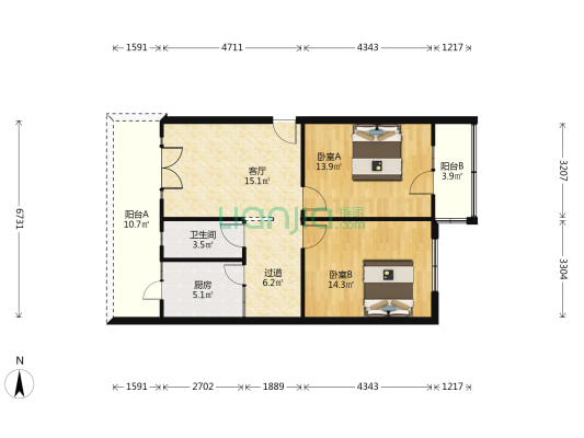 鱼凫路31号院 2室1厅1卫 80平方