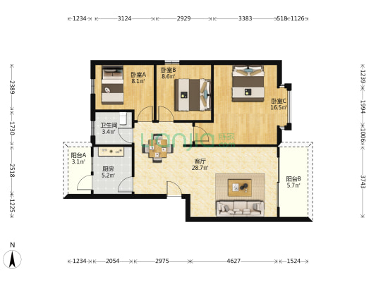 才俊金城 3室1厅1卫 89平方
