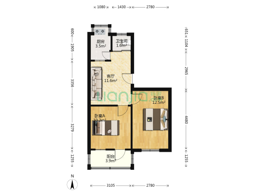 湖东中路50号 2室1厅1卫 57平方