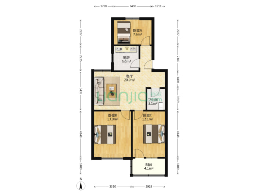 望海小区 3室1厅1卫 77平方