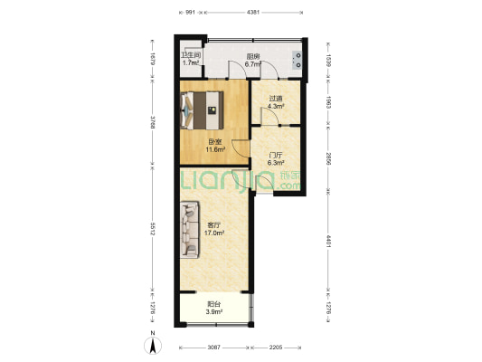 奎星楼街25号 1室1厅1卫 60平方