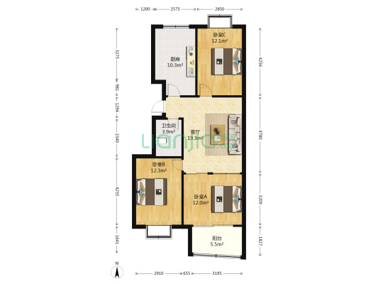 贵和华府 3室1厅1卫 103平方