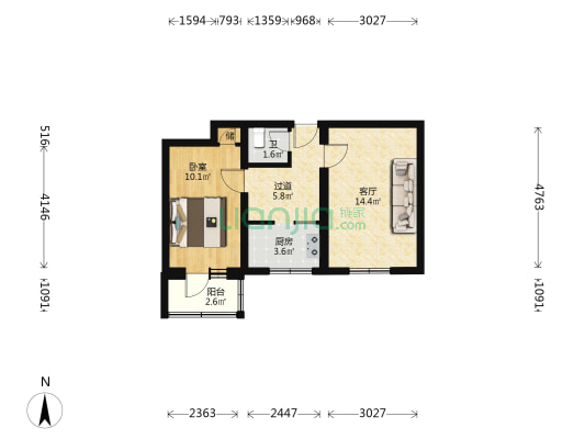 紫竹庵胡同 1室1厅1卫 52平方