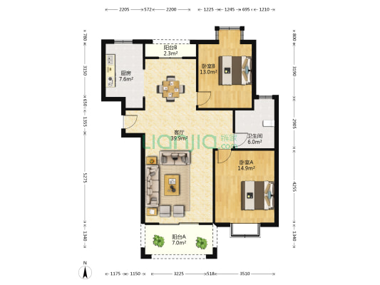 翡翠公馆 2室1厅1卫 106平方