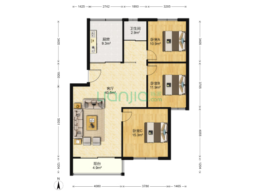 水墨兰庭 3室1厅1卫 115平方