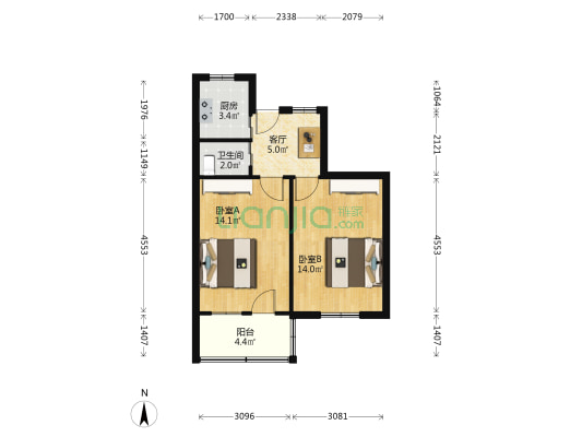 两宜里 2室1厅1卫 53平方