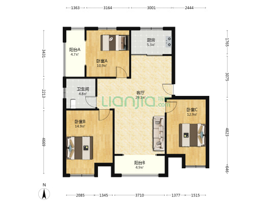 水榭华城澜香 3室1厅1卫 107平方