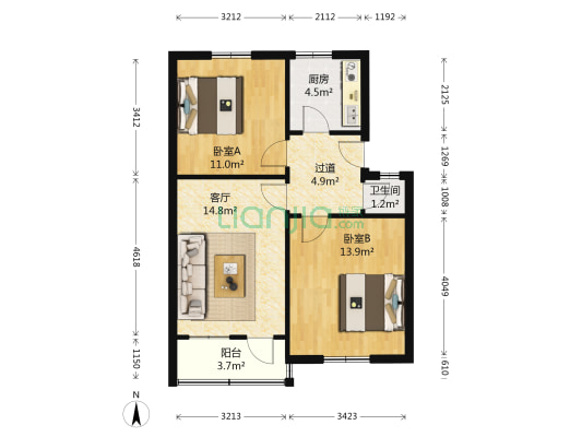 中原东路79号 2室1厅1卫 66平方