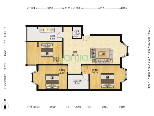 七彩人生 3室1厅2卫 102平方