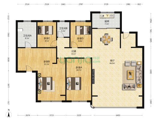 中海臻园府 4室1厅2卫 199平方