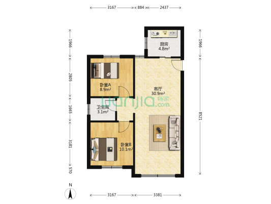 磁器口南街 2室1厅1卫 74平方