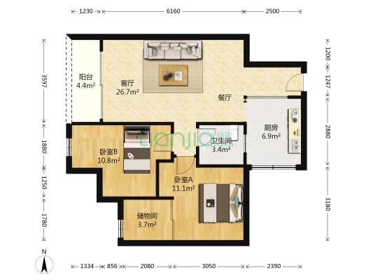 左岸春天二期 2室1厅1卫 82平方