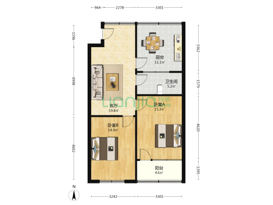 宏坝金融大厦 2室1厅1卫 84平方