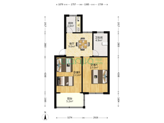 文化新村北区 2室1厅1卫 65平方