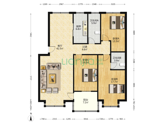 丽景苑(临安) 3室1厅2卫 138平方