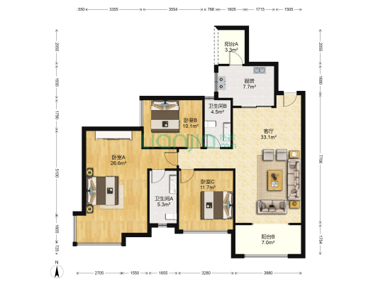 保利香樟郡 3室1厅2卫 123平方