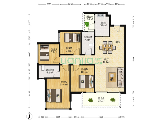 融创九棠府二期 4室1厅2卫 117平方
