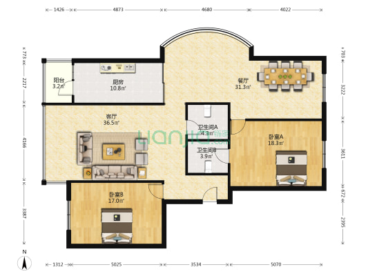 乐松小区 2室2厅2卫 182平方