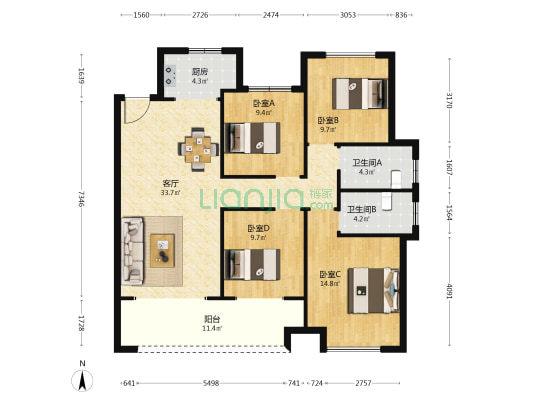 名邦新都会瑞园 4室1厅2卫 120平方