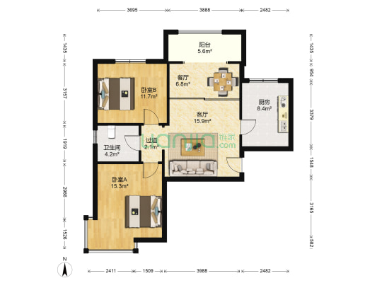 海景文苑西区 2室2厅1卫 98平方