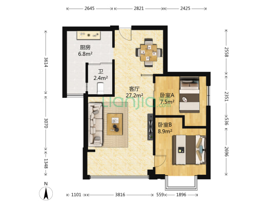 东朝静园 2室1厅1卫 62平方