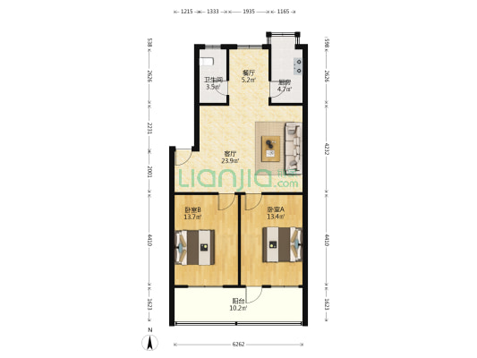 邮电文明社区 2室2厅1卫 85平方