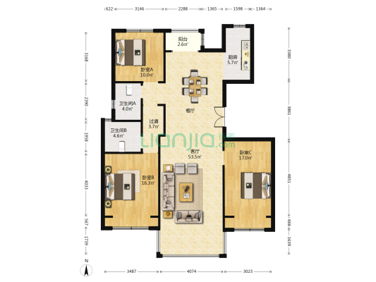 正商丰华上境 3室1厅2卫 146平方