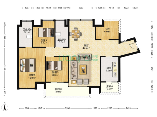 中信水岸城7期 4室1厅2卫 128平方