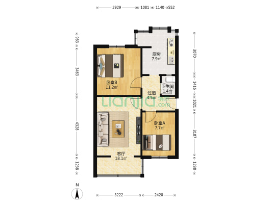 建设北村52号 2室1厅1卫 56平方
