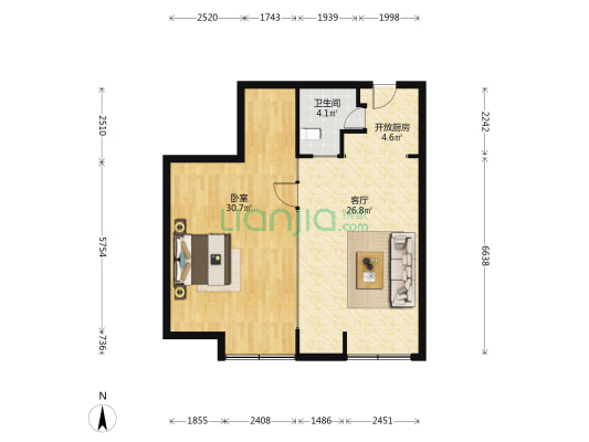 柏岭大厦 1室1厅1卫 90平方