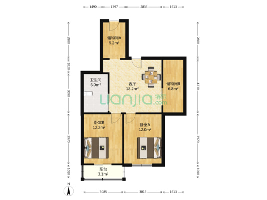 锦西路区政府 2室1厅1卫 98平方
