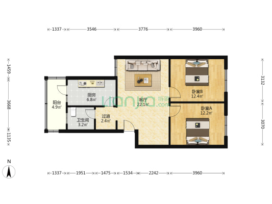 伊园小区 2室1厅1卫 75平方