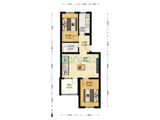 高井 2室1厅1卫 58平方