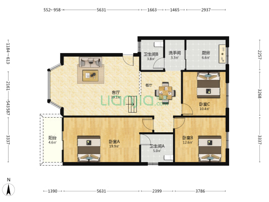 国悦公寓 3室1厅3卫 125平方