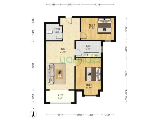 汇景园2期 2室1厅1卫 91平方