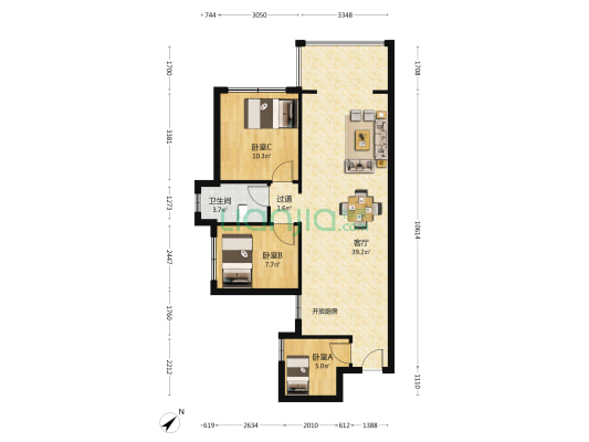 龙光天府玖龙郡 3室1厅1卫 90平方