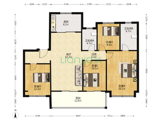 中海·上东区PRO 4室1厅2卫 150平方