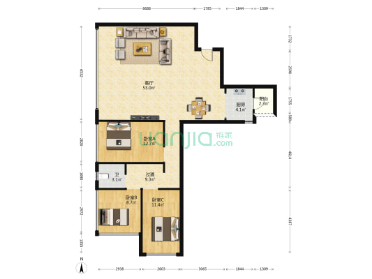 中天金融北城 3室1厅1卫 123平方
