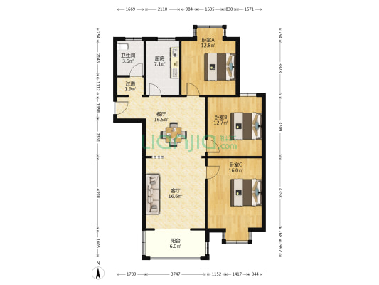 东城新锐园 3室2厅1卫 124平方